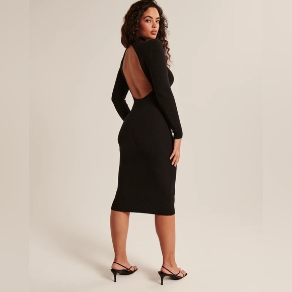 Open Back Black Sweater Dress - Picture 1 of 4
